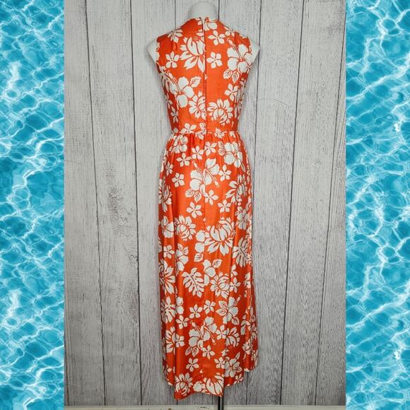 VTG 60s Elfriede for Mitch Robert Orange & White Hawaiian Hibiscus Floral Dress - Picture 4 of 9